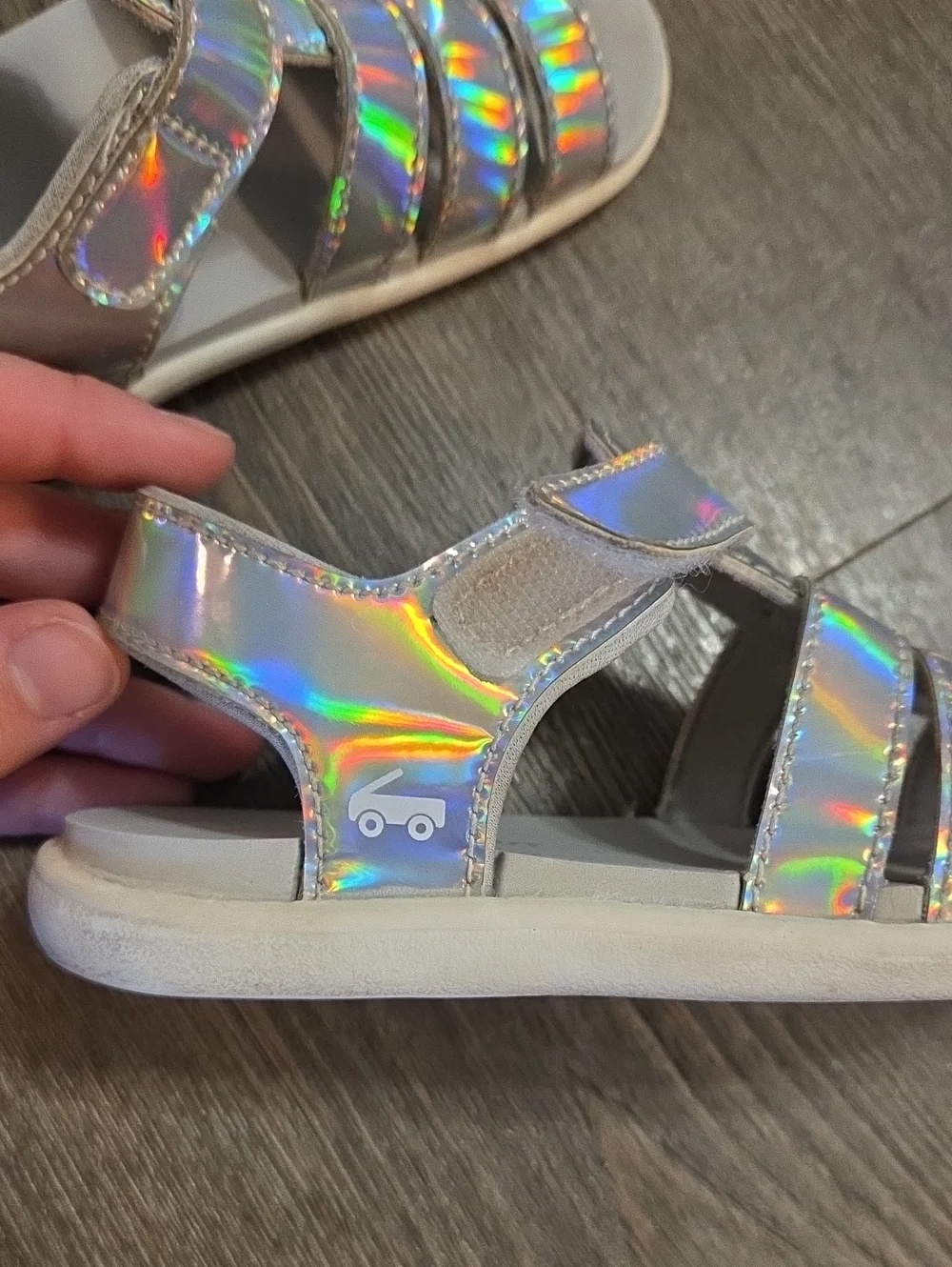 See Kai Run • Girls' Holographic Silver Sandals with Adjustable Velcro Straps